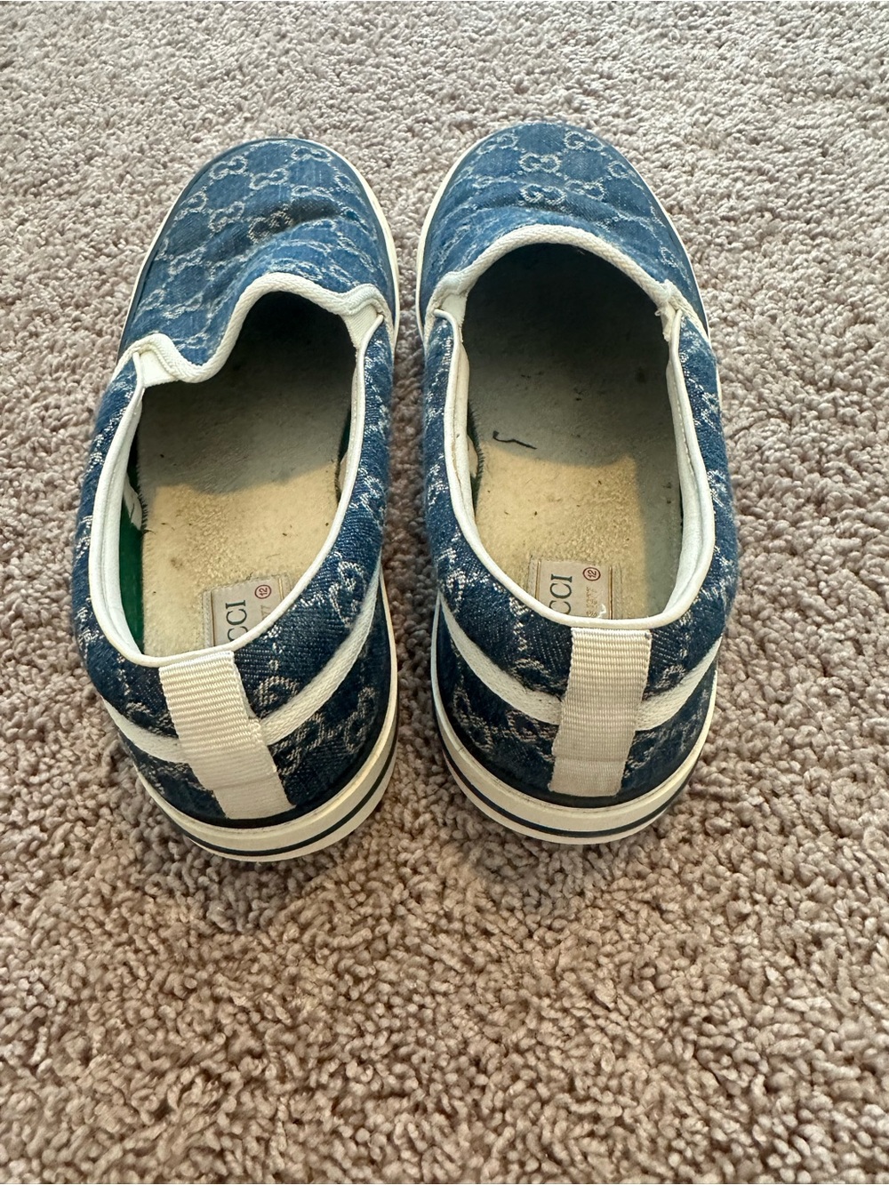 Authentic Gucci Men’s GG Denim Slip-On Sneakers Blue Monogram Canvas Shoes - Picture 4 of 9